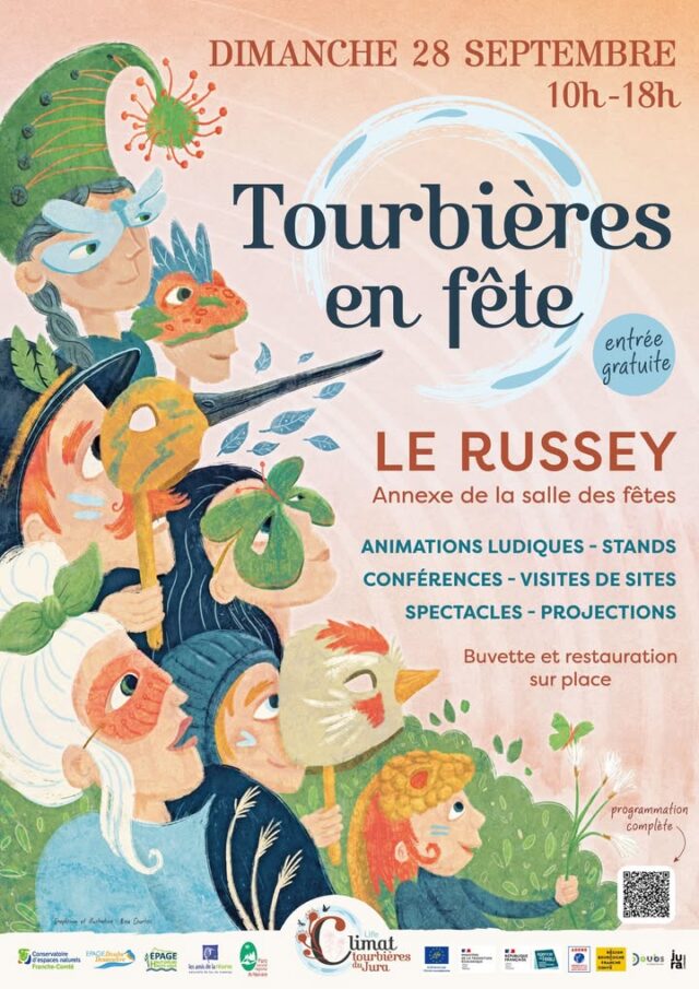 [ÉVÈNEMENT] "TOURBIÈRES EN FÊTE" 🤩 Une immersion festive dans le monde merveilleux des tourbières au Russey dimanche 28 septembre !
🥳 Après Labergement-Sainte-Marie (25) en 2017 et Lajoux (39) en 2019, l'évènement "Tourbières en fête" revient au Russey (25) : une journée festive pour petits et grands dédiée à la découverte des tourbières du massif du Jura et au-delà ! 
🥰 Une trentaine d'activités ludiques, stands, spectacles, contes, projections et conférences, sans oublier des visites de sites, des rencontres d'experts et de naturalistes vous feront vivre une expérience unique autour de ces joyaux naturels à préserver !
➡️ Retrouvez le programme complet : https://cen-franchecomte.org/programmes/programmes-europeens/life-climat-tourbieres-du-jura/actualites/tourbieres-en-fete/?_thumbnail_id=4902&fbclid=IwY2xjawM2BCdleHRuA2FlbQIxMABicmlkETBVRzc1enJqWUZxYTdQVUJhAR40uLPiPk-Vde3EGtDspXg7KsG7TaydmiP0TpGzPfg9_JVgLWg5J8Gkfc1-pg_aem_zIGpOfPOnQNQoqvYO58e4Q

ℹ️ Entrée gratuite et inscription à certaines activités. 
❗A partager largement ! Merci 🙏! 

Organisé par les bénéficiaires du programme européen LIFE Climat tourbières du Jura : 
Conservatoire d'espaces naturels de Franche-Comté
Maison de la Réserve
Parc naturel régional du Haut-Jura PNRHJ
EPAGE Doubs Dessoubre
EPAGE Haut-Doubs Haute-Loue

En partenariat avec : 
Parc naturel régional du Doubs Horloger
Pôle-relais tourbières
LPO Bourgogne-Franche-Comté
Conservatoire botanique national de Franche-Comté - ORI
Chrono-environnement
Les Gazouillis du Plateau
À la Lueur des Contes
Bonne masse solaire
Jean-Luc Girod
La Rinçotte
Le bonheur du Haut-Doubs
Le Russey
Tennis Club Le Russey

Avec le soutien financier de :
Commission européenne en France
Ministère Écologie Territoires
Région Bourgogne-Franche-Comté
Conseil départemental du Jura
Département du Doubs
Agence de l'eau Rhône Méditerranée Corse
ADEME Bourgogne-Franche-Comté